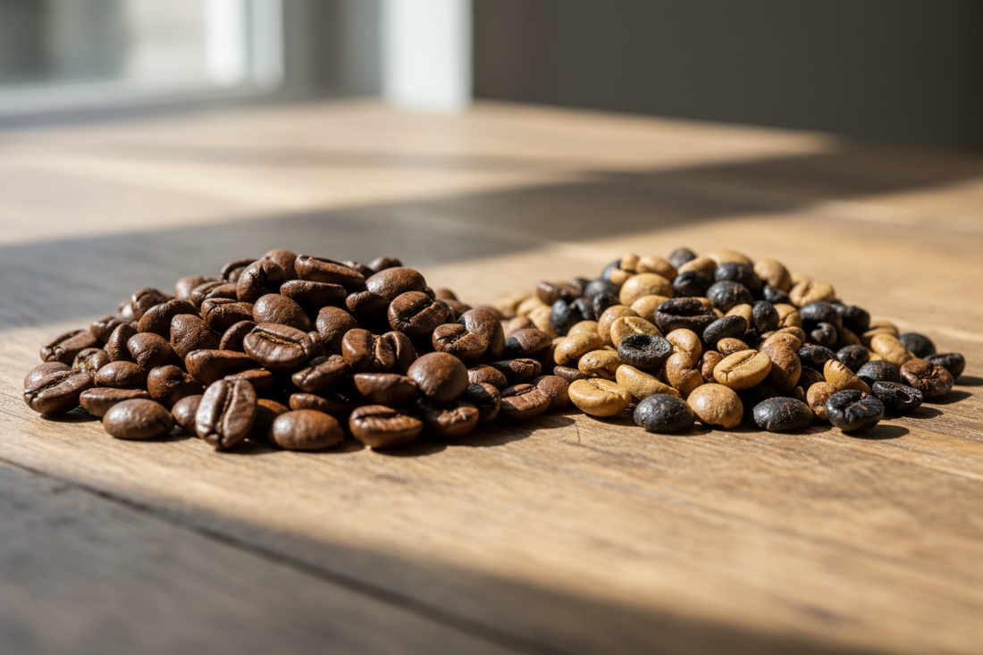 Comparação entre grãos de café de especialidade e café de supermercado